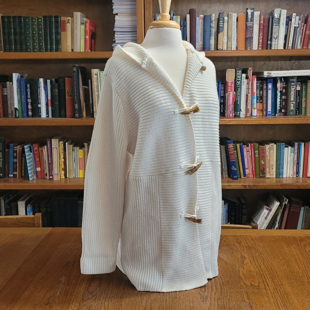Chaps hooded cardigan with toggle buttons in cream women's size L oversized
